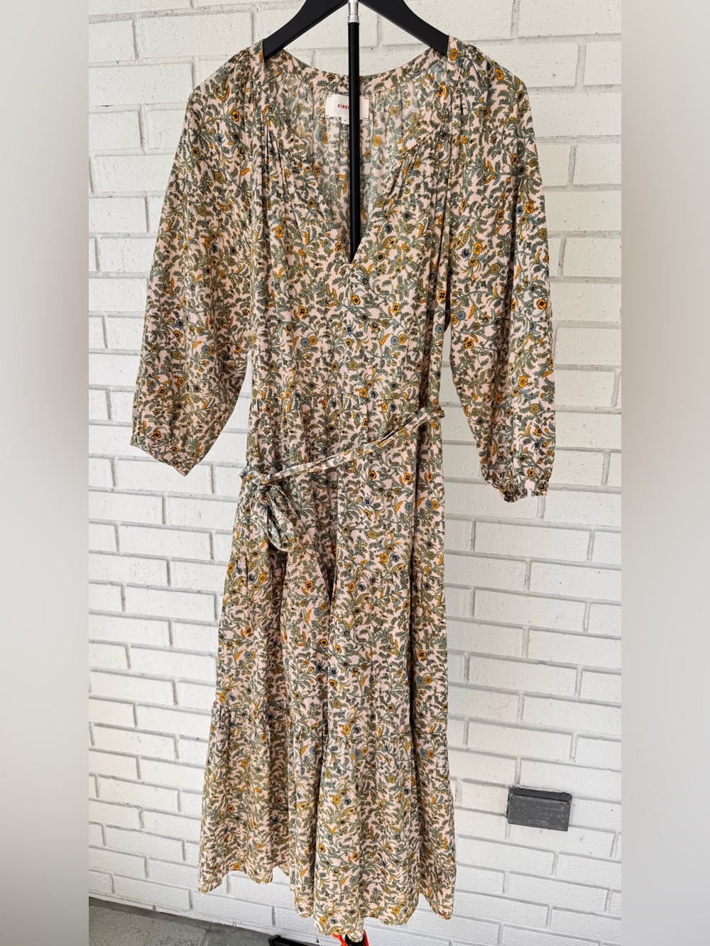 XiRENA Green Cream Floral Wrap Maxi Dress with Tie Waist